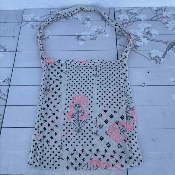 Free People Handbags - Free People Pink Floral and Black Polka Dot Bag